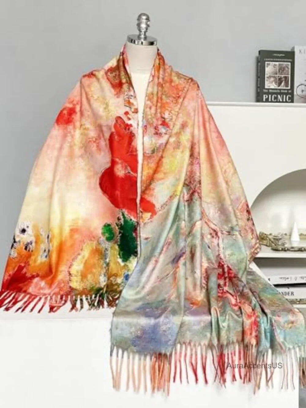 Reversible Art Print Shawl Wrap Large Pashmina Stole Soft Warm Double Sided